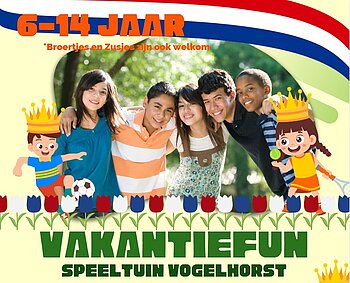 Kinderen/ Jongeren groep met koningsdagthema